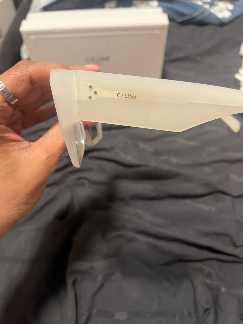 Celine Cream Rectangular Oversized Sunglasses - Picture 5 of 5